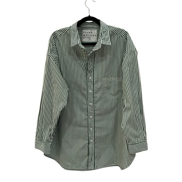 Frank & Eileen Shirley Supreluxe Italian Cotton Green Stripe Oversized Shirt XL - Picture 5 of 12